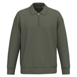 Eco-Friendly Unisex Dropped Shoulders Quarter Zipper Sweatshirt With Polo Collar, miniatyr 5